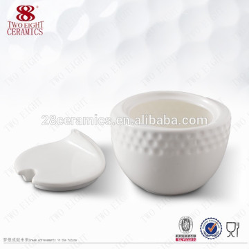 White round unique sugar bowl with spoon lid for restaurant